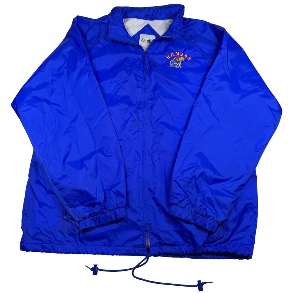 NOS Vintage 90s Kansas Jayhawks Acadia Windbreaker‎ Jacket Blue Mens 2XL NWT